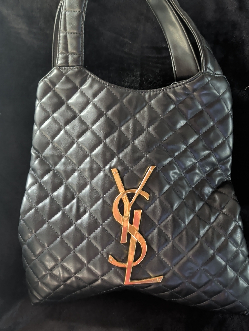 Yves Saint Laurent Black Quilted Leather Shoulder Bag with Gold YSL Emblem